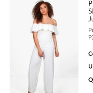 Boohoo Plus White ruffle jumpsuit